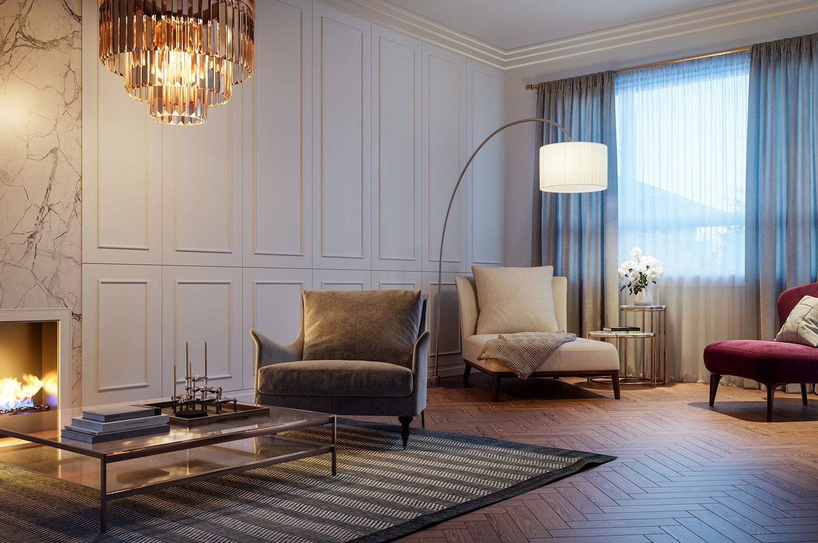 Living room interior rendering