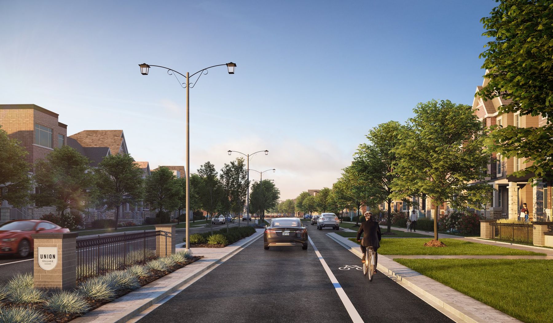 Community entry road in summer rendering