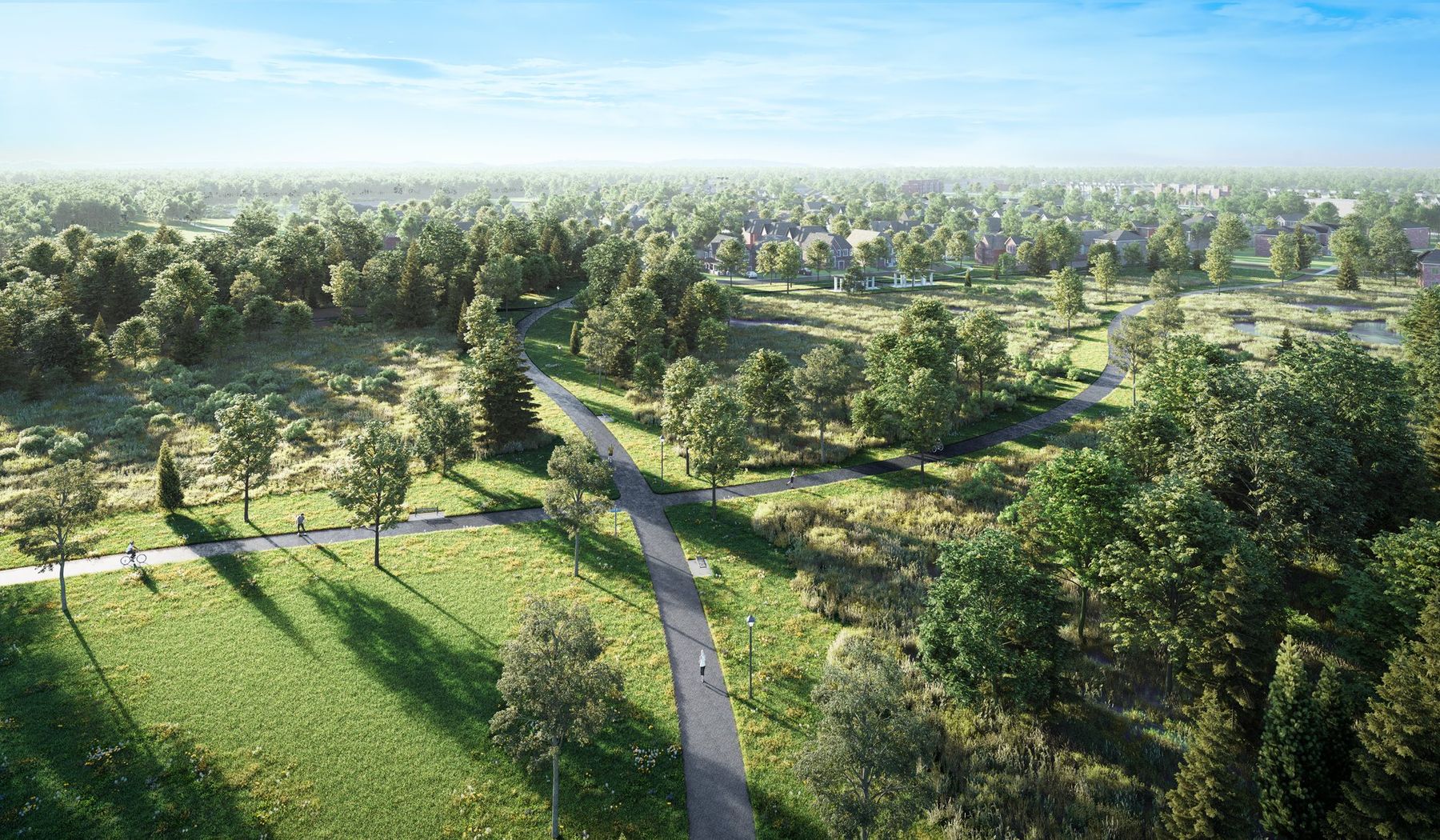 Aerial view of trails and green space rendering