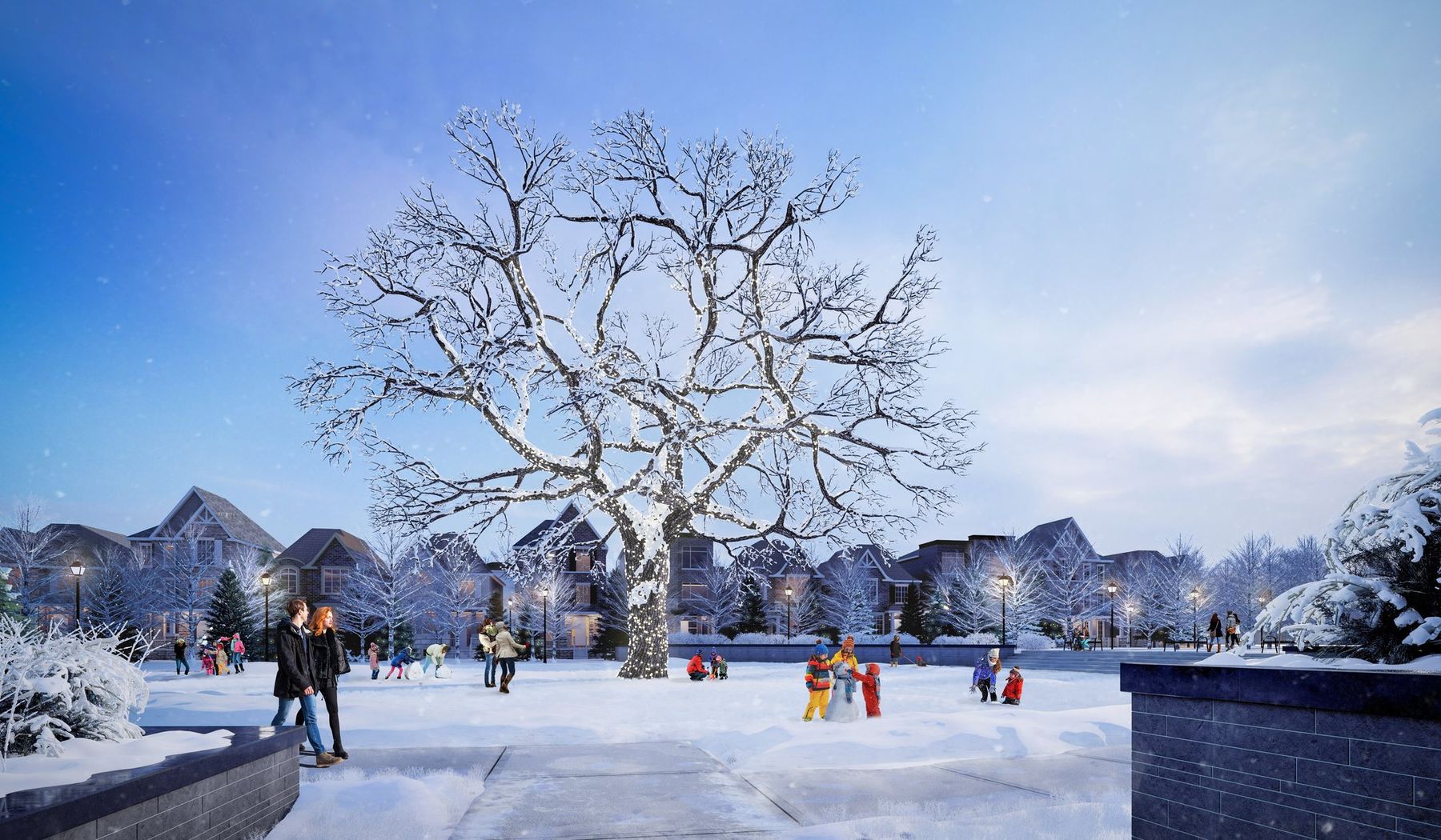 Village square skating at dusk rendering